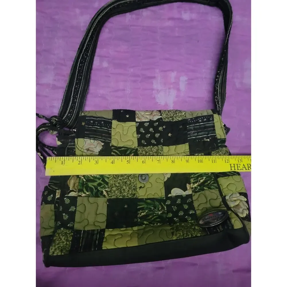 DONNA SHARPE QUILTED HANDBAG Greeh BLACK STRAP Boho Retro